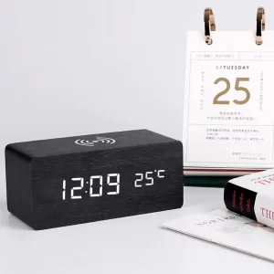 Wireless charger led clock with voice control 